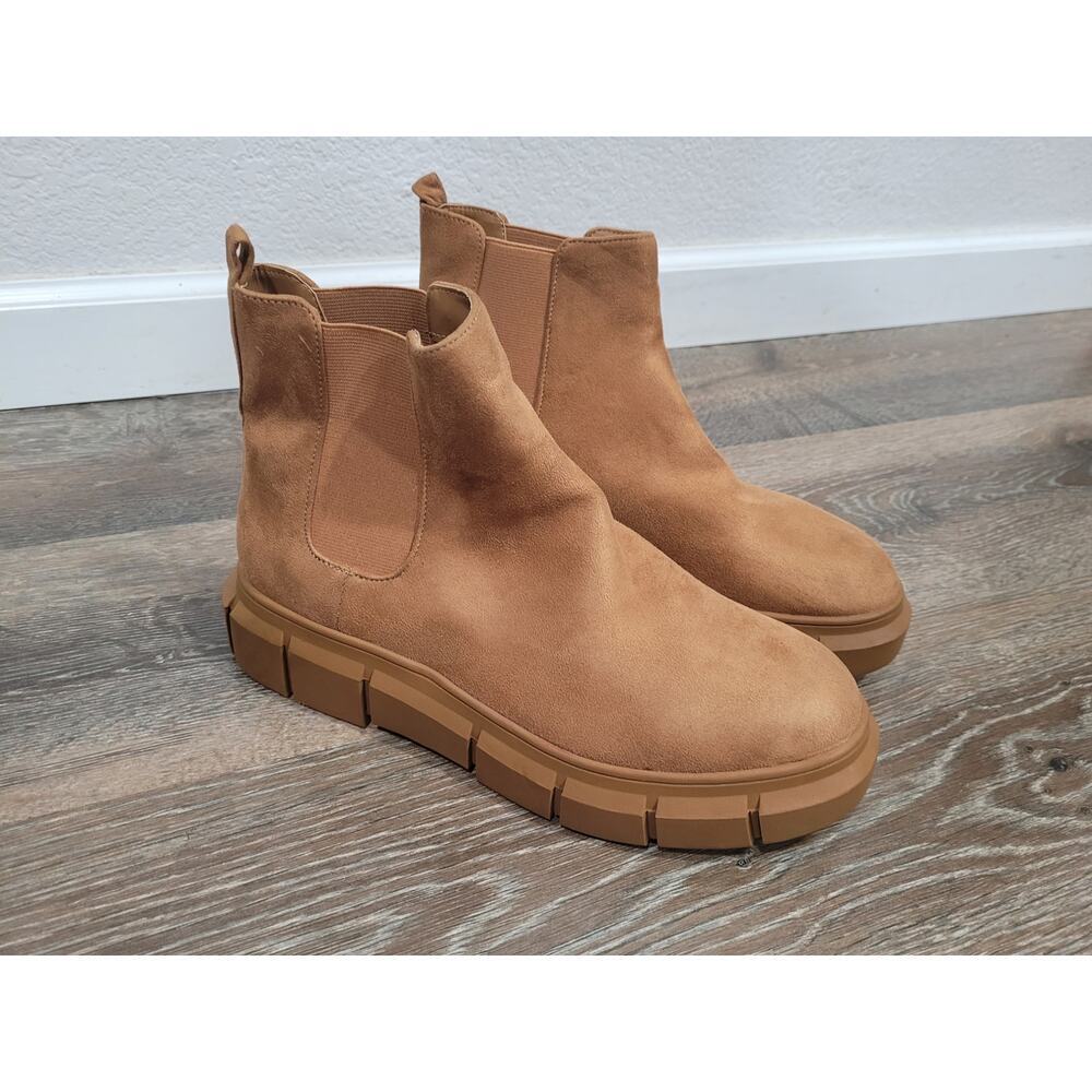 BP Niya Tan Faux Suede Chunky Lug Sole Chelsea Ankle Boots womens size 10 #3